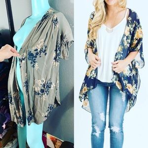 GF Collection Gray Boho hippy Floral Soft Kimono